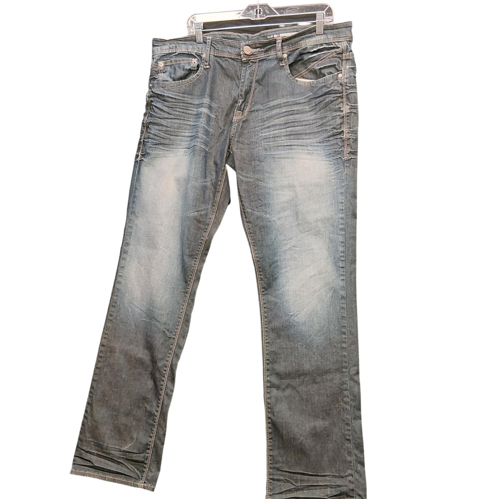 Projek Raw Mens Slim Fit Jeans Dark Wash Whiskered Denim 38x34 PR-012.0XX-4837